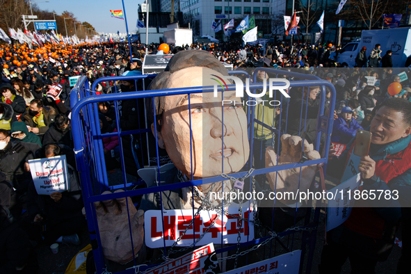 Approximately 2 million citizens gather in Yeouido, Seoul, South Korea, on December 14, 2024, calling for the impeachment of President Yoon...