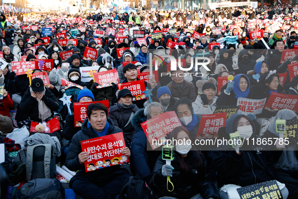 Approximately 2 million citizens gather in Yeouido, Seoul, South Korea, on December 14, 2024, calling for the impeachment of President Yoon...