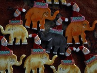 In Srinagar, Kashmir, India, on December 14, 2024, Christmas ornaments of Santa Claus are ready at the workshop before being sent to the mar...