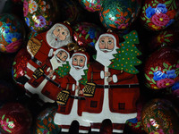 In Srinagar, Kashmir, India, on December 14, 2024, Christmas ornaments of Santa Claus are ready at the workshop before being sent to the mar...