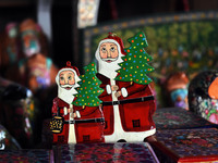 In Srinagar, Kashmir, India, on December 14, 2024, Christmas ornaments of Santa Claus are ready at the workshop before being sent to the mar...