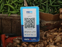 A QR code for the Paytm digital payment system is seen at a market in Srinagar, Jammu and Kashmir, on December 14, 2024. (