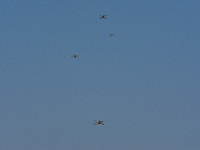 Military drones are seen during practice ahead of the Vijay Diwas celebration in Kolkata, India, on December 14, 2024. (