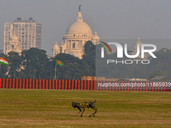 An army robot is in action during a practice display ahead of the Vijay Diwas celebration in Kolkata, India, on December 14, 2024. 'Vijay Di...