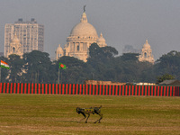 An army robot is in action during a practice display ahead of the Vijay Diwas celebration in Kolkata, India, on December 14, 2024. 'Vijay Di...