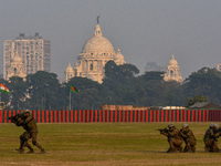 Soldiers participate in a practice display ahead of the Vijay Diwas celebration in Kolkata, India, on December 14, 2024. 'Vijay Diwas' is ce...