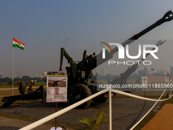 Various field guns are on display for civilians during practice for the Vijay Diwas celebration in Kolkata, India, on December 14, 2024. 'Vi...