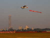 Indian army planes display maneuvers during a practice ahead of the Vijay Diwas celebration in Kolkata, India, on December 14, 2024. (