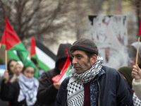 A demonstration in support of Lebanon and Palestine takes place in Sofia, Bulgaria, on December 14, 2024. (