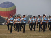 The Indian Air Force (IAF) officers perform a drill during the full dress rehearsal ahead of ''Vijay Diwas,'' a ceremony to celebrate the li...