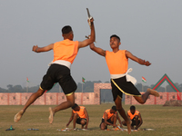 Indian army soldiers perform during the full dress rehearsal ahead of ''Vijay Diwas,'' a ceremony to celebrate the liberation of Bangladesh...