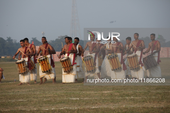 Indian army soldiers perform during the full dress rehearsal ahead of ''Vijay Diwas,'' a ceremony to celebrate the liberation of Bangladesh...