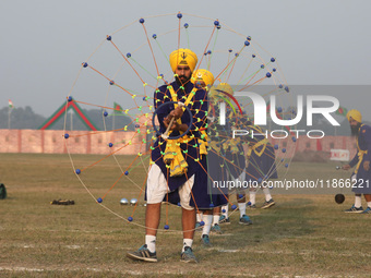 Indian army soldiers perform during the full dress rehearsal ahead of ''Vijay Diwas'', a ceremony that celebrates the liberation of Banglade...