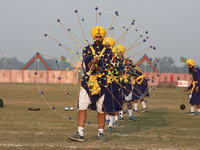 Indian army soldiers perform during the full dress rehearsal ahead of ''Vijay Diwas'', a ceremony that celebrates the liberation of Banglade...