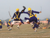 Indian army soldiers perform during the full dress rehearsal ahead of ''Vijay Diwas'', a ceremony that celebrates the liberation of Banglade...