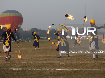 Indian army soldiers perform during the full dress rehearsal ahead of ''Vijay Diwas'', a ceremony that celebrates the liberation of Banglade...