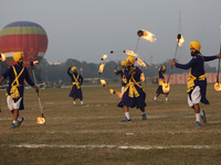 Indian army soldiers perform during the full dress rehearsal ahead of ''Vijay Diwas'', a ceremony that celebrates the liberation of Banglade...