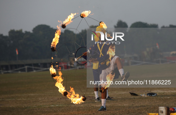 Indian army soldiers perform during the full dress rehearsal ahead of ''Vijay Diwas'', a ceremony that celebrates the liberation of Banglade...