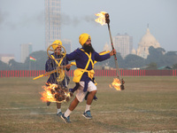 Indian army soldiers perform during the full dress rehearsal ahead of ''Vijay Diwas'', a ceremony that celebrates the liberation of Banglade...