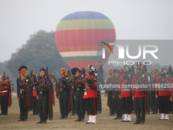 The Indian army band performs during the full dress rehearsal ahead of ''Vijay Diwas,'' a ceremony to celebrate the liberation of Bangladesh...