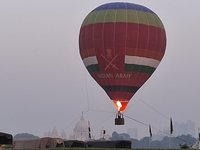 A picture of a hot air balloon is seen during the full dress rehearsal ahead of the ''Vijay Diwas,'' a ceremony to celebrate the liberation...