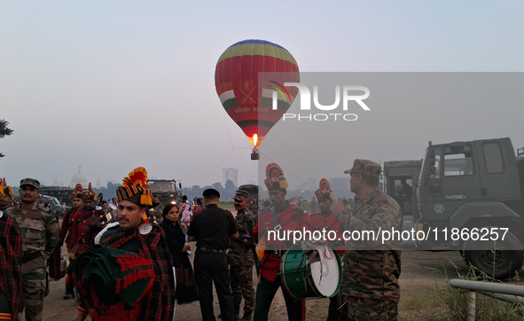 A picture of a hot air balloon is seen during the full dress rehearsal ahead of the ''Vijay Diwas,'' a ceremony to celebrate the liberation...