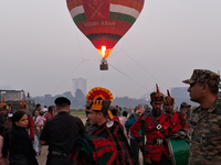 A picture of a hot air balloon is seen during the full dress rehearsal ahead of the ''Vijay Diwas,'' a ceremony to celebrate the liberation...