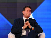 Giuseppe Conte, leader of the Movimento Cinque Stelle, participates in the Atreju event, the Brothers of Italy party, at the Circus Maximus...