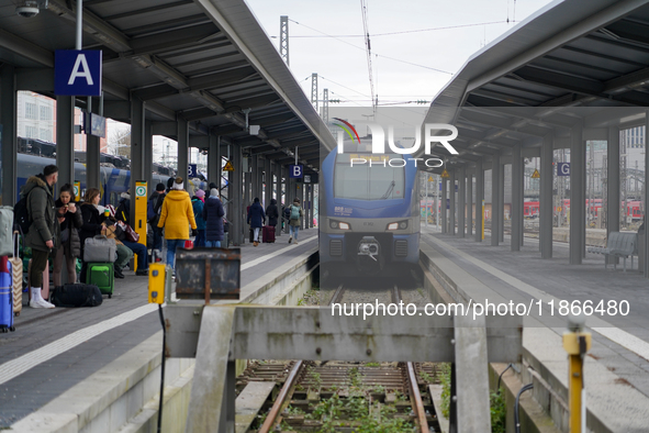 A BRB train is at Munich Central Station in Munich, Germany, on December 14, 2024. Warning strikes are expected in the coming days before Ch...