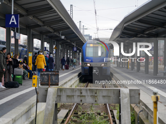 A BRB train is at Munich Central Station in Munich, Germany, on December 14, 2024. Warning strikes are expected in the coming days before Ch...