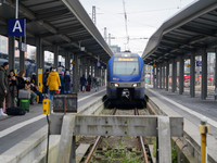 A BRB train is at Munich Central Station in Munich, Germany, on December 14, 2024. Warning strikes are expected in the coming days before Ch...