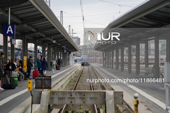 A BRB train is at Munich Central Station in Munich, Germany, on December 14, 2024. Warning strikes are expected in the coming days before Ch...