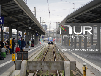 A BRB train is at Munich Central Station in Munich, Germany, on December 14, 2024. Warning strikes are expected in the coming days before Ch...