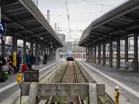 A BRB train is at Munich Central Station in Munich, Germany, on December 14, 2024. Warning strikes are expected in the coming days before Ch...