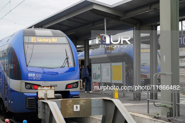 A BRB train is at Munich Central Station in Munich, Germany, on December 14, 2024. Warning strikes are expected in the coming days before Ch...