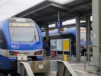 A BRB train is at Munich Central Station in Munich, Germany, on December 14, 2024. Warning strikes are expected in the coming days before Ch...