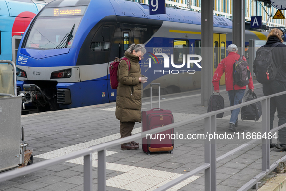 A BRB train is at Munich Central Station in Munich, Germany, on December 14, 2024. Warning strikes are expected in the coming days before Ch...