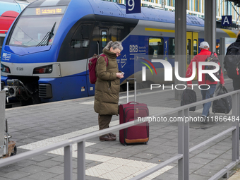 A BRB train is at Munich Central Station in Munich, Germany, on December 14, 2024. Warning strikes are expected in the coming days before Ch...