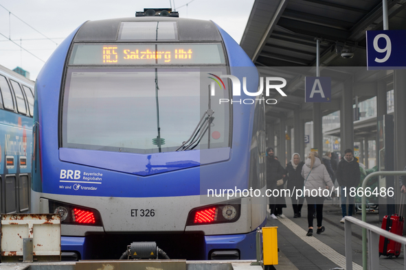 A BRB train is at Munich Central Station in Munich, Germany, on December 14, 2024. Warning strikes are expected in the coming days before Ch...