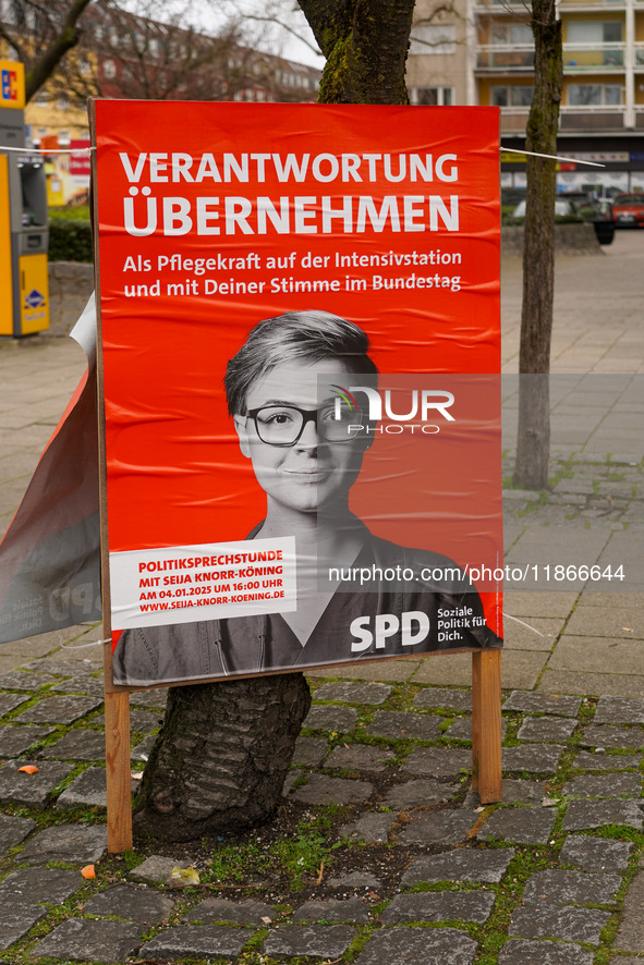  A political campaign poster for the SPD (Social Democratic Party of Germany) is displayed in Munich, Germany, on December 14, 2024. 