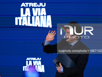 Javier Milei, President of Argentina, participates in the Atreju event, the Brothers of Italy party, at the Circus Maximus in Rome, Italy, o...