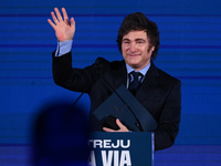 Javier Milei, President of Argentina, participates in the Atreju event, the Brothers of Italy party, at the Circus Maximus in Rome, Italy, o...