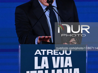 Javier Milei, President of Argentina, participates in the Atreju event, the Brothers of Italy party, at the Circus Maximus in Rome, Italy, o...