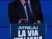 Javier Milei, President of Argentina, participates in the Atreju event, the Brothers of Italy party, at the Circus Maximus in Rome, Italy, o...