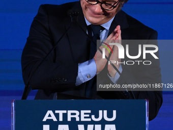 Javier Milei, President of Argentina, participates in the Atreju event, the Brothers of Italy party, at the Circus Maximus in Rome, Italy, o...