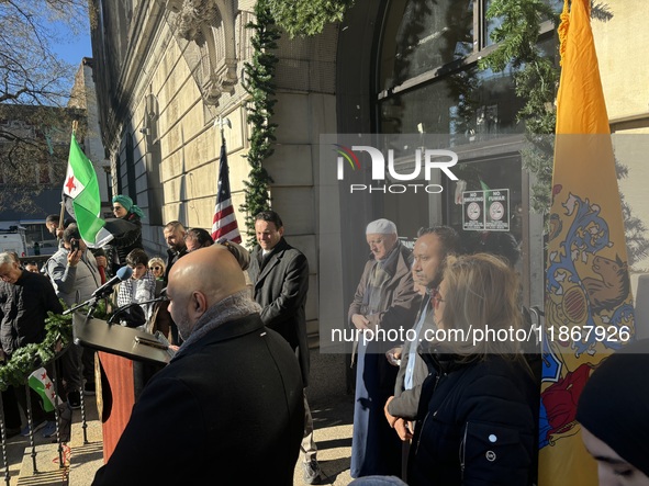 Mayor Andre Sayegh of Paterson, New Jersey, and Mayor Mohamed Khairullah of Prospect Park, New Jersey, host the Syrian Flag Raising Ceremony...