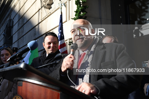 Mayor of Paterson, New Jersey, Andre Sayegh, and Mayor Mohamed Khairullah of Prospect Park, New Jersey, host the Syrian Flag Raising Ceremon...