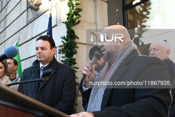 Mayor Andre Sayegh of Paterson, New Jersey, and Mayor Mohamed Khairullah of Prospect Park, New Jersey, host the Syrian Flag Raising Ceremony...