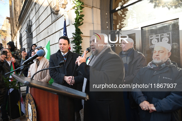 Mayor Andre Sayegh of Paterson, New Jersey, and Mayor Mohamed Khairullah of Prospect Park, New Jersey, host the Syrian Flag Raising Ceremony...