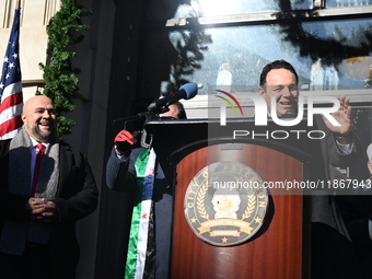 Mayor Andre Sayegh of Paterson, New Jersey, and Mayor Mohamed Khairullah of Prospect Park, New Jersey, host the Syrian Flag Raising Ceremony...